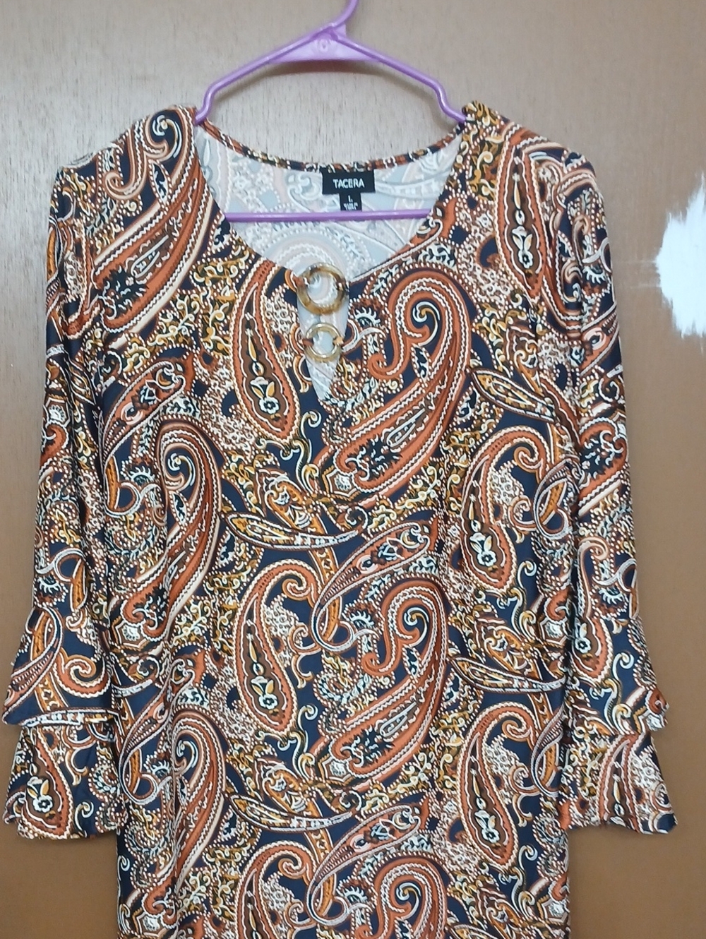 Tacera Paisley Midi Dress with Ring Accent in Brown & Black